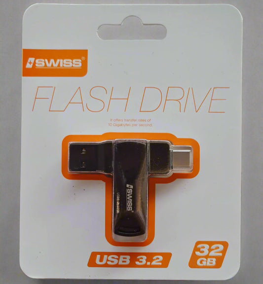 USB Flash 32 GB / 64 GB , Flash Drive with 2 output Ports  typeC & USB-A , i swiss Brand - N Gadget