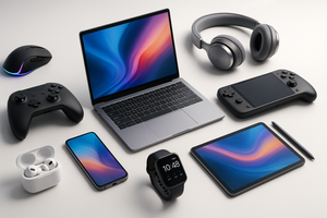 shows all new technology gadgets ,mouse , loptop, headphones ,gams ,...