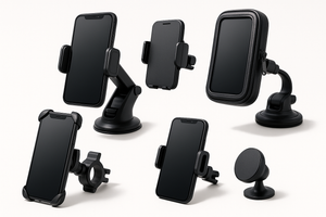 shows different phone holders for car or for baik 